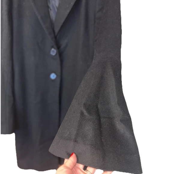 Derek Lam Black Bell Flare Sleeve 100% Wool Pea Coat Jacket Size Italy 40 US 4 - Picture 6 of 9